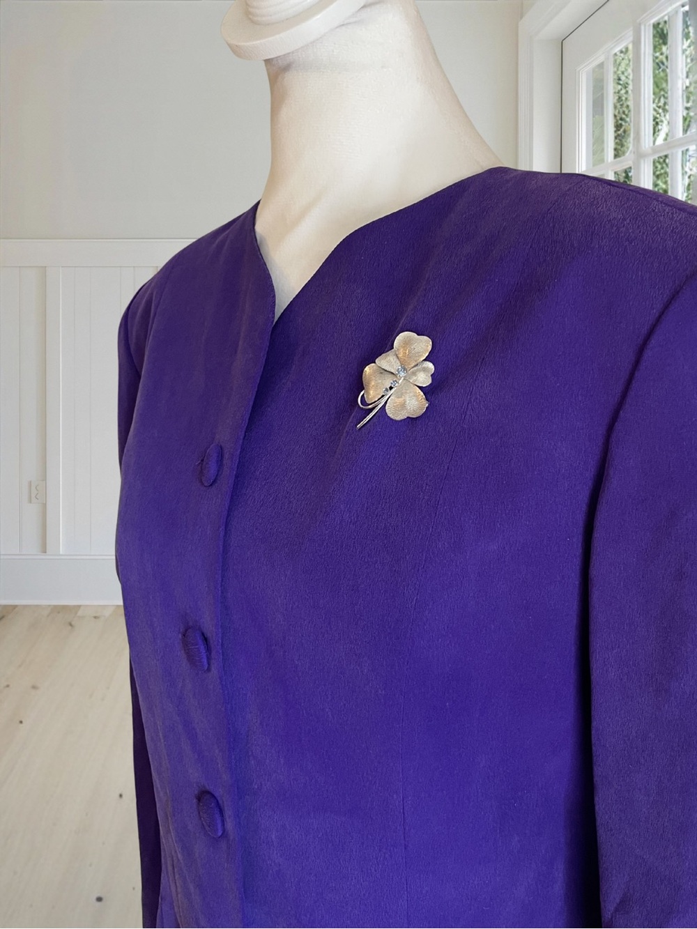 SHOMI Vintage Women's Purple 100% Silk Embroidered Blazer Jacket Sz 10 - Picture 3 of 16